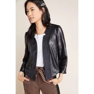 Anthropologie Shonda Sequined Black‎ Open Jacket Size S Shimmer dressy